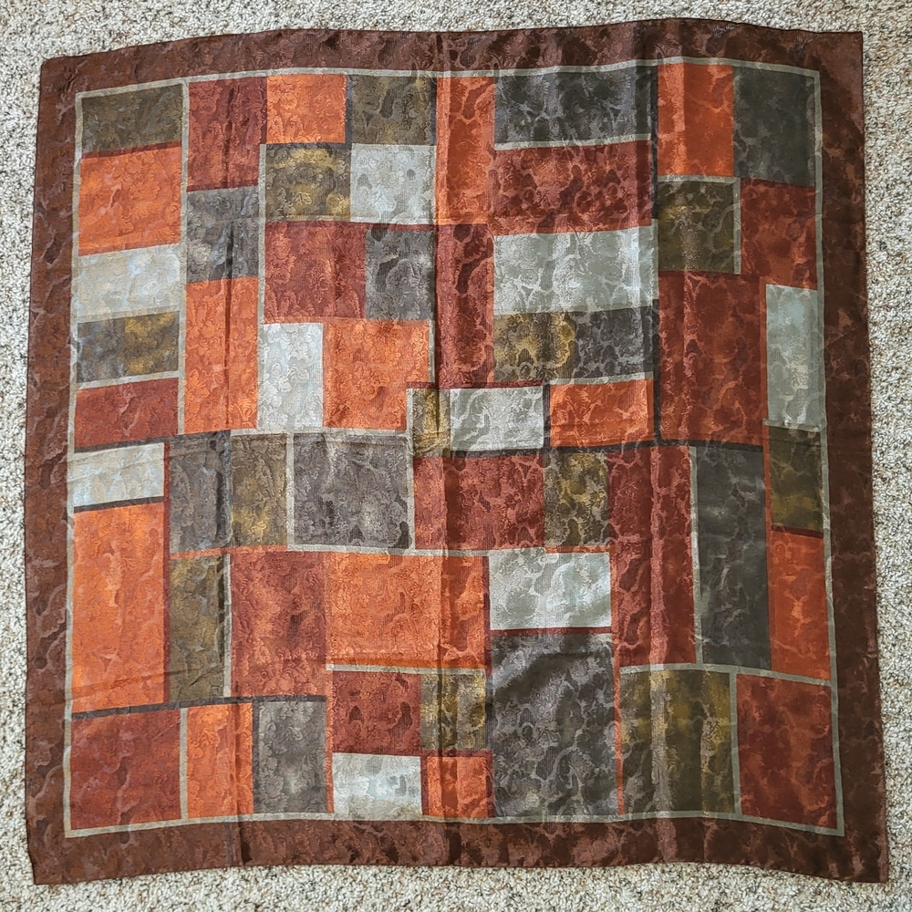 Chic Brown and Gray Geometric Scarf Wrap - 34 x 34 - Picture 9 of 9